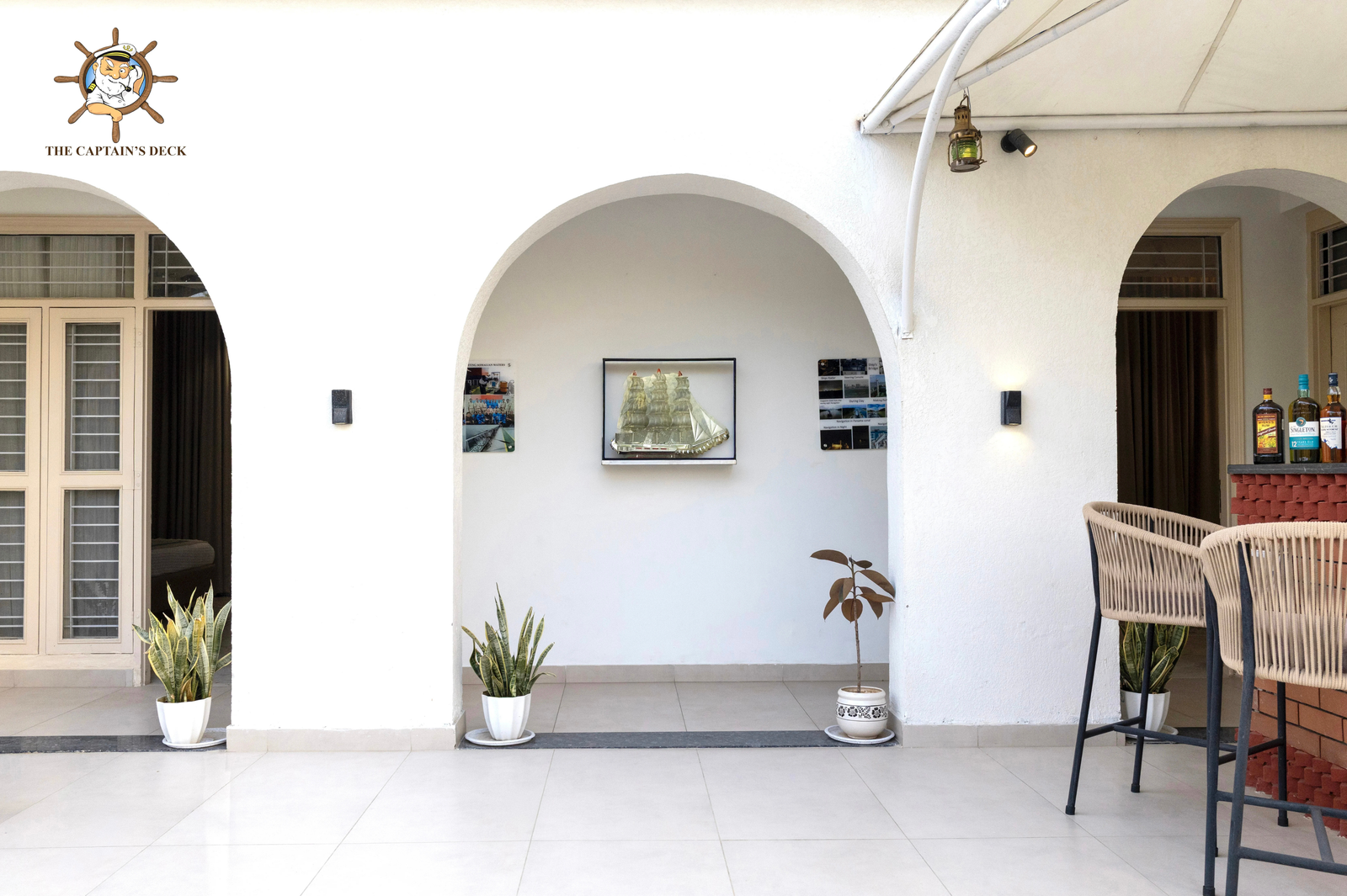Brightly lit villa interior during the day