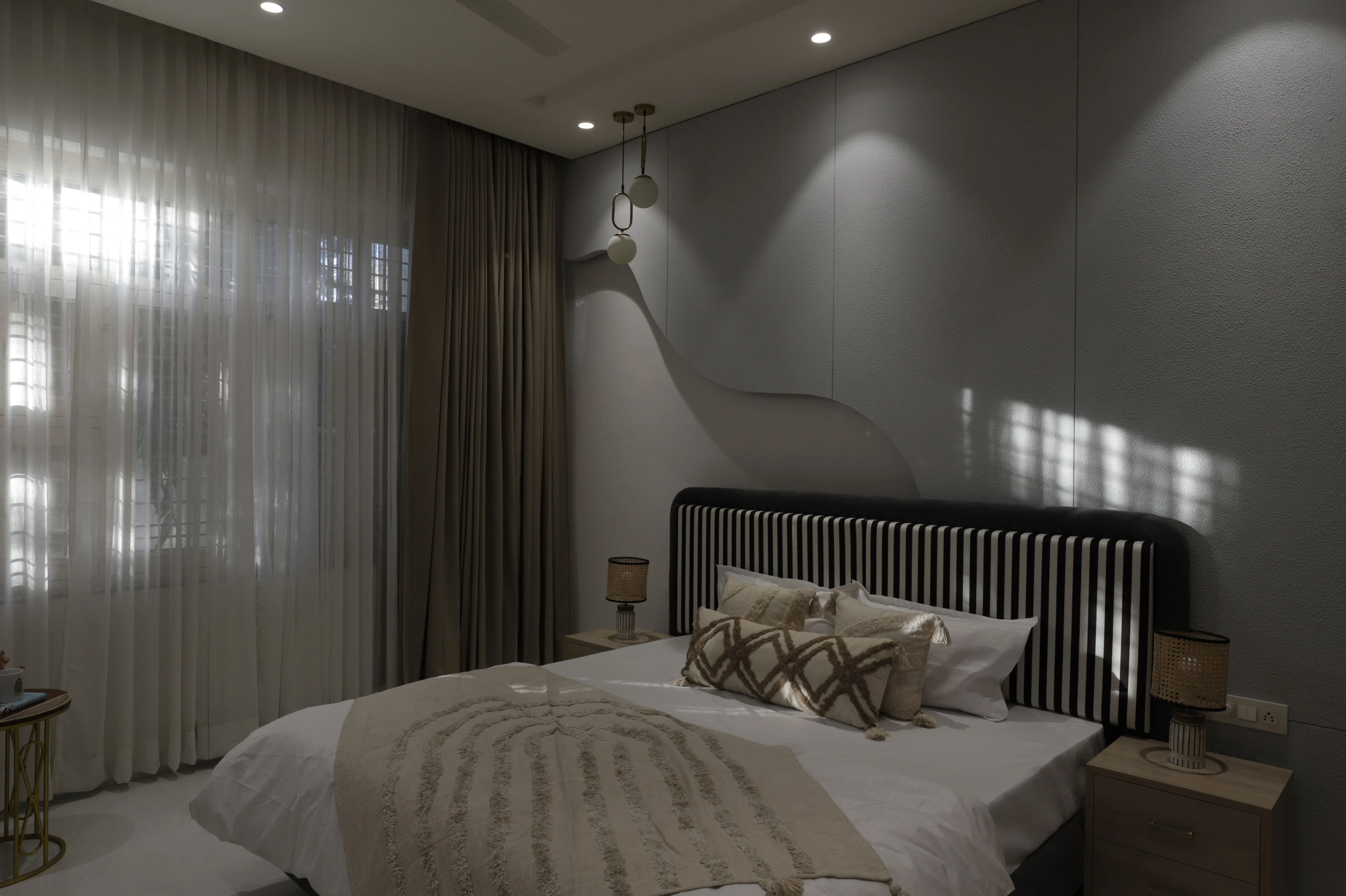 Nighttime view of the villa exterior with lights